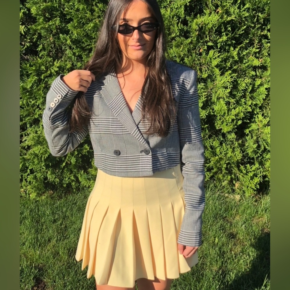Zara Women Pleated Yellow Mini Skirt